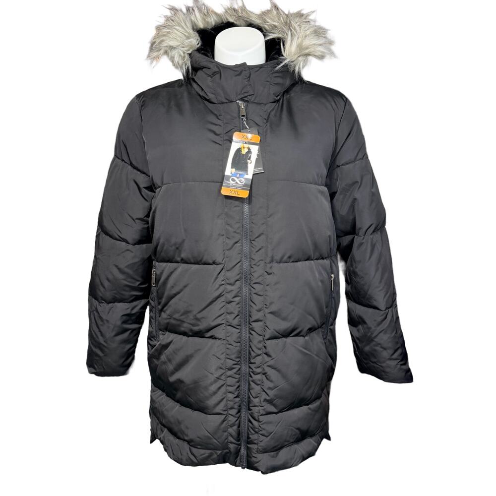 Be Boundless Womens Anorak Parka Winter Coat Hooded Faux Fur Fleece Black XXL
